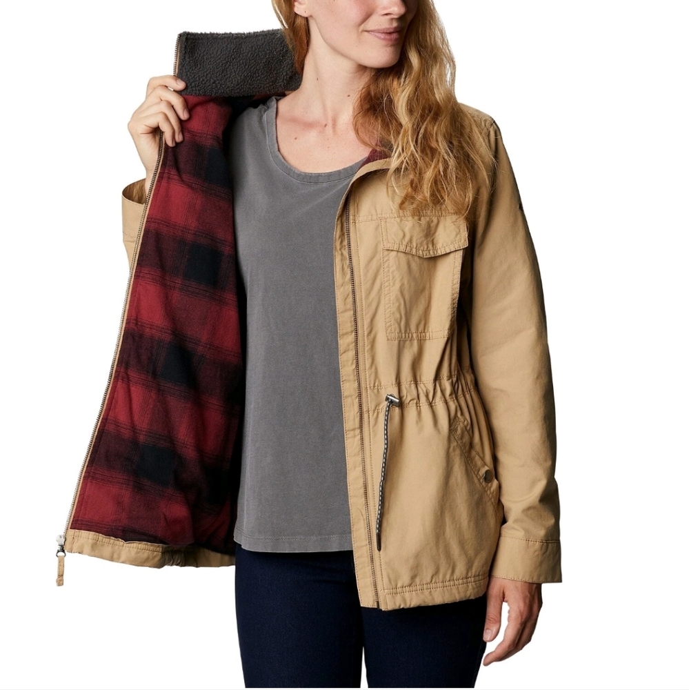 Columbia Sportswear Beige Utility Jacket Sherpa Lined M comfort w functionality